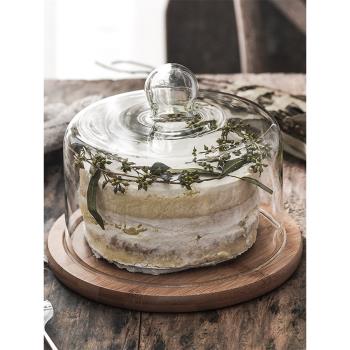玻璃透明罩果盤下午茶蛋糕罩展示盤木質甜點水果試吃盤托盤蛋糕盤