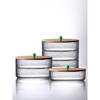 九土日式手工吹制錘紋玻璃茶餅罐盒多層復古茶葉罐密封儲存罐家用