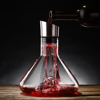 瀑布式快速紅酒醒酒器家用歐式創意冰山底玻璃過濾葡萄酒觀山醒酒