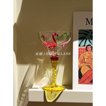 貝璃彩繪玻璃杯紅酒杯高腳杯手繪玻璃杯創意雞尾酒杯瑪格麗特酒吧