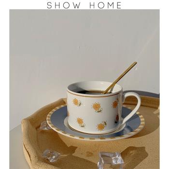 SHˇ韓國復古法式田園風陶瓷咖啡杯碟套裝下午茶高級感杯子