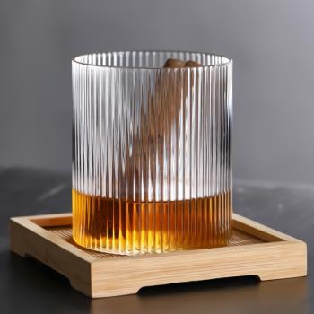 日式手工條紋威士忌杯酒杯個性創意豎紋玻璃杯水晶復古洋酒杯子