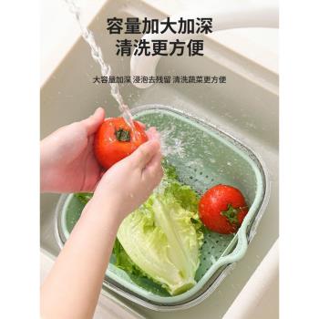 雙層洗菜盆八件套廚房客廳家用瀝水籃塑料淘菜菜籃子洗水果盤簡約