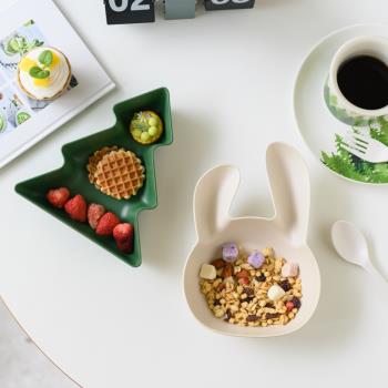 夢田良品 出口英國竹纖維卡通松樹兔子造型餐具兒童餐盤露營餐具