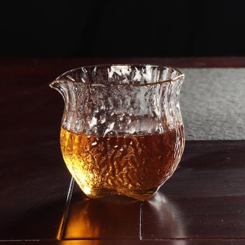 防燙單個公道杯玻璃加厚日式木把錘紋木柄耐熱公杯功夫茶茶具