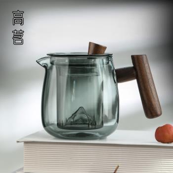 玻璃觀山茶壺泡茶家用耐高溫木把防燙茶水分離可加熱日式茶具套裝