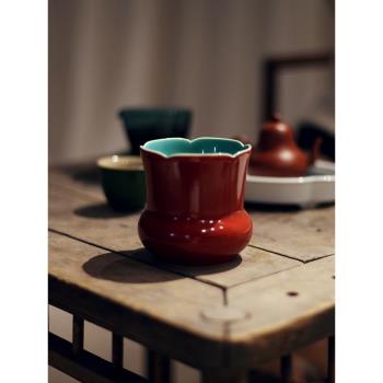 景德鎮建水茶渣缸茶斗茶洗茶水盂陶瓷茶器高檔家用中式復古故宮紅