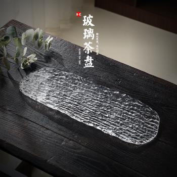 日式水晶玻璃茶盤手工冰露長方形盤子水果餐盤加厚壽司長託盤輕奢