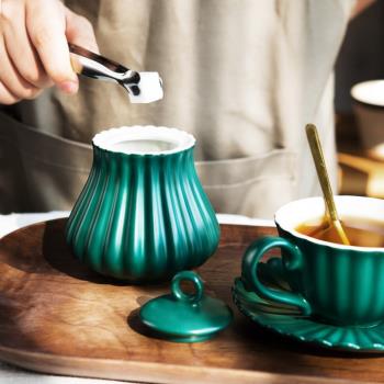 高檔陶瓷咖啡糖盅糖缸帶蓋方糖罐子可愛創意歐式儲物罐白砂糖家用