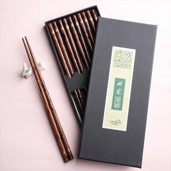 日式一人一筷尖頭高檔實木筷子5雙禮盒裝家用櫻花筷防滑筷壽司筷