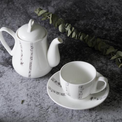 音符咖啡杯套裝美式簡約陶瓷茶壺套具帶底座辦公家用下午茶茶具