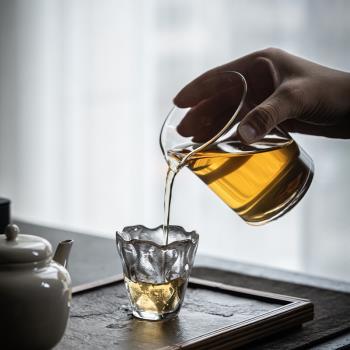 日式加厚錘目紋玻璃小茶杯品茗杯耐熱功夫茶具清酒杯果酒杯家用杯
