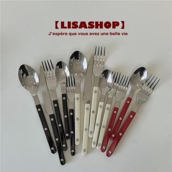 lisashop 法式餐具西餐刀叉勺甜品叉勺復古勺子筷子餐具套裝