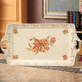 歐式水杯茶杯盤家用客廳陶瓷托盤長方形咖啡杯托盤創意水果蛋糕盤