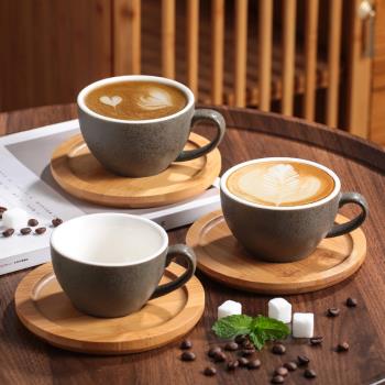 歐式陶瓷咖啡杯碟套裝復古粗陶精致意式濃縮杯卡布奇諾拉花拿鐵杯