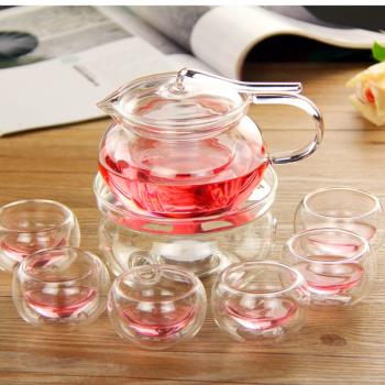 整套花茶茶具套裝恒溫耐熱水果玻璃茶壺過濾泡花壺套居家加熱