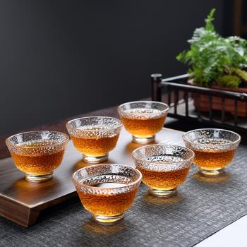 品茗杯玻璃小茶杯功夫茶具套裝簡約耐熱玻璃描金斗笠杯錘紋玻璃杯