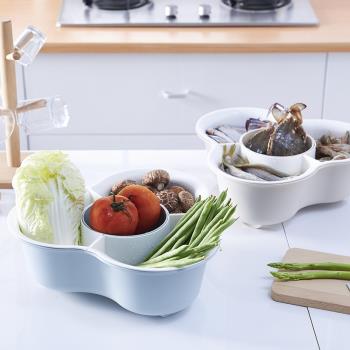 抖音同款塑料 家用雙層蔬菜洗菜盆洗菜籃子火鍋拼盤瀝水籃水果盤