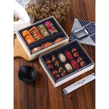 卡木龍木制裝壽司的盒子一次性創意高檔便當盒透明帶蓋日式壽司盒