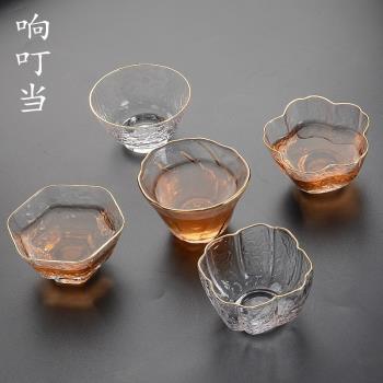 錘目紋耐熱玻璃個性描金小茶杯