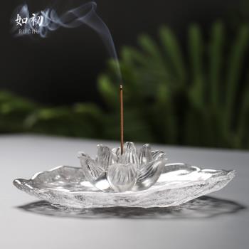 如初琉璃香爐線香插茶道禪意蓮花擺件點香器日式香道香座家用室內