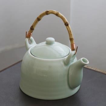 陶瓷泡茶壺中式青瓷家用大號提梁茶具現代簡約單壺大容量景德鎮1L