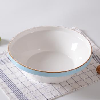 陶瓷湯碗天藍邊手繪釉下彩大碗酒店飯店餐廳陶瓷餐具