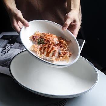 橢圓形長魚盤家用蒸魚盤子創意北歐商用餐廳陶瓷日式大號裝菜深盤