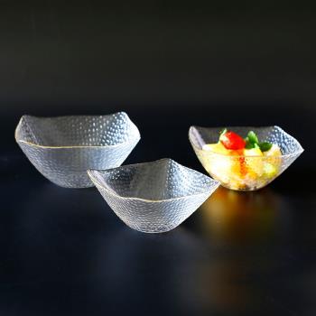 日式創意透明玻璃水果盤客廳家用小精致錘紋網紅沙拉碗方個性現代