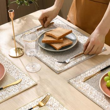 西餐隔熱防熱餐墊貝殼串珠方形桌碗墊創意樣板房軟裝飾