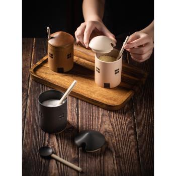 原創侘寂風格手作陶瓷廚房調味罐純色房子創意日式高級質感咖啡杯