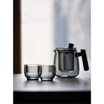 天一閣丨日式木把玻璃泡茶壺單壺茶水分離加厚耐高溫可加熱茶具