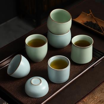 汝窯開片可養茶杯茶盞單杯主人杯復古家用陶瓷中式功夫茶具品茗杯