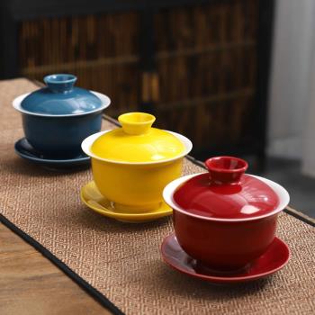 青瓷蓋碗功夫茶具創意中式三才碗陶瓷茶碗家用辦公泡茶敬茶碗蓋杯