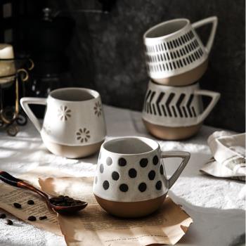 秋野家 日式圓形陶瓷手繪馬克杯創意個性水杯粗陶咖啡杯ins牛奶杯