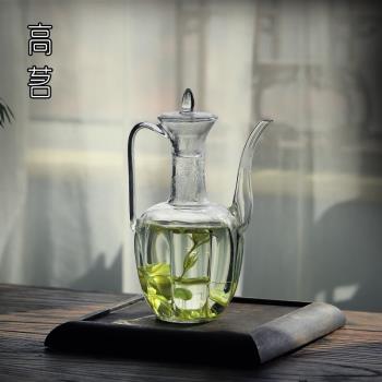 玻璃綠茶壺泡茶家用煮茶器仿宋手執壺可明火加熱茶具電陶爐燒水壺