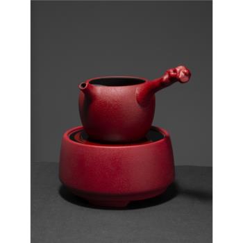 古道坊臺灣火山石陶瓷茶壺日式側把電陶爐陶壺白茶圍爐煮茶器
