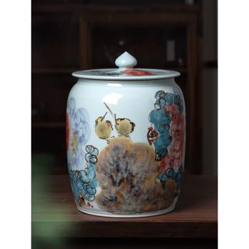 茶葉罐陶瓷 中式大號密封罐茶餅普洱醒景德鎮陶瓷家用存茶罐茶缸