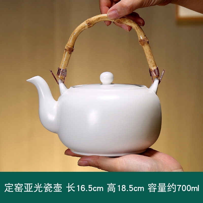 陶瓷茶壺大容量中式瓷壺泡茶器單壺竹提梁壺功夫茶具禪意涼水壺|茶壺