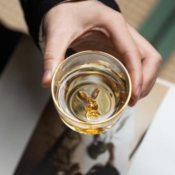 兔年兔子玻璃茶杯主人杯單杯女喝茶品茗杯耐熱功夫茶具茶杯水晶杯