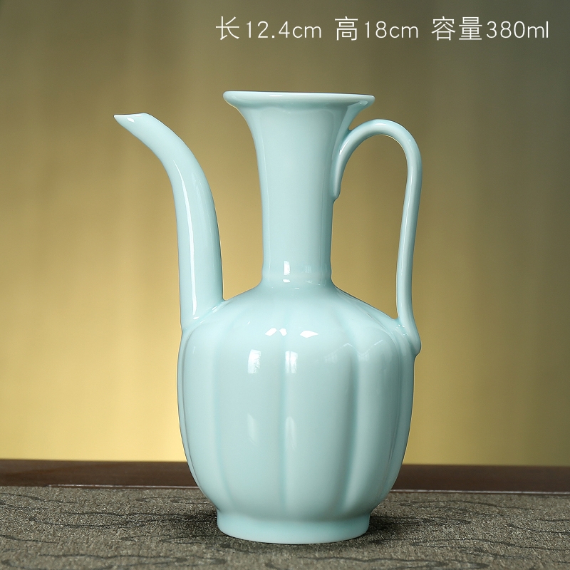 宋代點茶執壺茶藝湯瓶青瓷溫酒壺復古中式宋代陶瓷手執壺茶壺茶具|茶壺