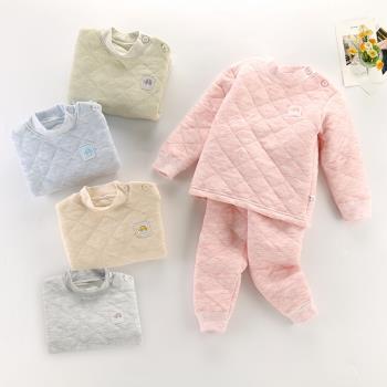 兒童保暖內衣套裝夾棉2023新款寶寶三層保暖加厚加棉打底衣冬童裝