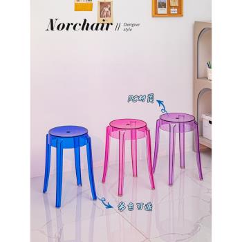 Norchair簡約矮凳小戶型亞克力餐椅家用塑料凳網紅奶茶店疊放凳子