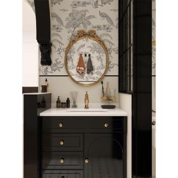 新古典復古浴室鏡壁掛軟裝背景墻藝術裝飾鏡輕奢雕花衛浴鏡ins風