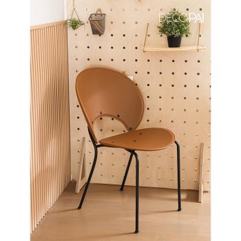 貝殼椅北歐家用復古vintage餐椅馬鞍皮書桌椅設計師化妝ins太陽椅