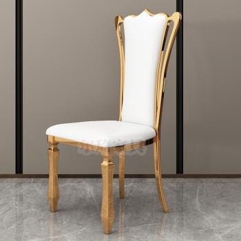 北歐設計時尚不銹鋼餐椅酒店餐廳現代家用椅子客廳輕奢金色真皮椅