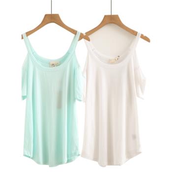 夏季韓版新款短袖T恤露肩棉質寬松純色設計感上衣女打底衫ins潮