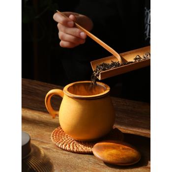 九土復古泡茶杯創意帶蓋馬克杯辦公室水杯大容量陶瓷茶水分離杯子