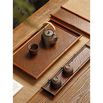 竹編做舊茶盤家用小號干泡茶臺日式復古長方形手工竹制簡約茶托盤