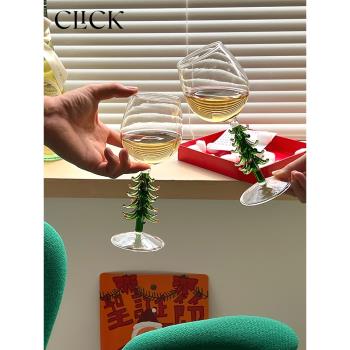 Click彩色玻璃手工綠色圣誕樹杯子高腳紅酒杯飲品杯節日禮盒禮物